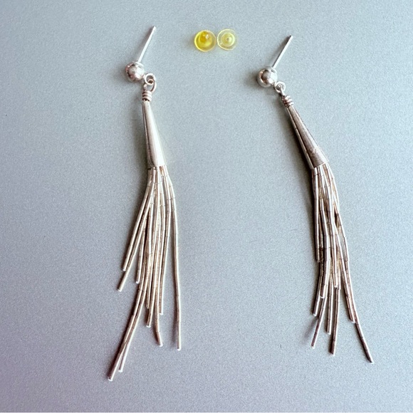 🎉Sold🎉 10 Multi Strand Sterling Liquid Silv Southwestern Tassel Dangle Earrings - Picture 5 of 7